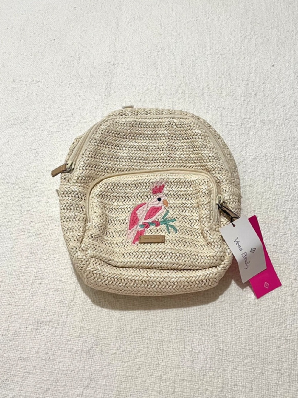 Vera Bradley brand new straw mini backpack cream and pink tropical design